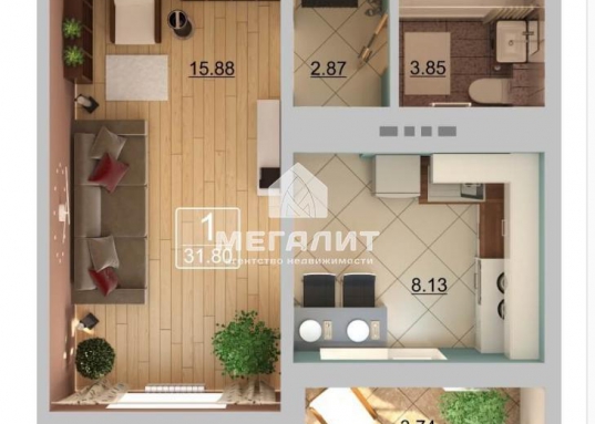 Адрес: ул. Натана Рахлина, дом 11, Количество комнат: 1, Общая площадь: 30 м<sup>2</sup>, Жилая площадь: 16 м<sup>2</sup>, Площадь кухни: 8 м<sup>2</sup>, Этаж: 8/14, Тип дома: Панельный, Район: Советский