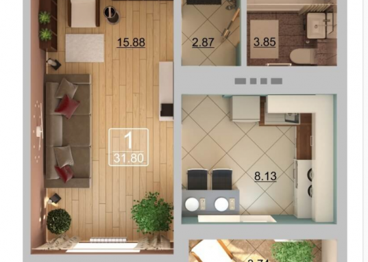 Адрес: ул. Натана Рахлина, дом 11, Количество комнат: 1, Общая площадь: 30 м<sup>2</sup>, Жилая площадь: 16 м<sup>2</sup>, Площадь кухни: 8 м<sup>2</sup>, Этаж: 8/14, Тип дома: Панельный, Район: Советский