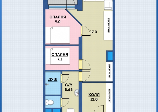 Однокомнатная квартира, умело переделанная в двухкомнатную, находится на 2-м этаже 26 этажного кирпичного дома.