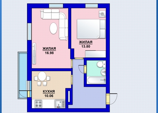 Достойные по размерам комнаты 16,98 и 13,80 кв.м., уютная 10,06 кв.м. в которой Вы сможете встретить своих гостей.