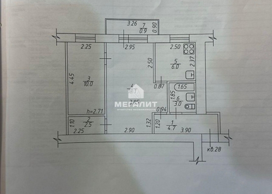 Адрес: ул. Чехова, дом 25/31, Количество комнат: 2, Общая площадь: 45.2 м<sup>2</sup>, Жилая площадь: 30.6 м<sup>2</sup>, Площадь кухни: 6 м<sup>2</sup>, Этаж: 3/5, Тип дома: Кирпичный, Район: Вахитовский